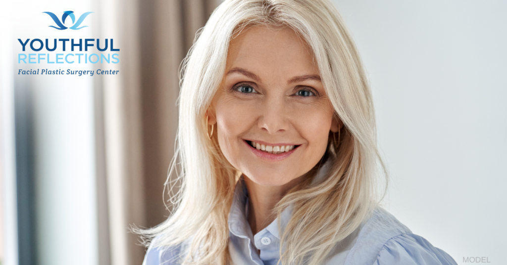 woman smiling after facelift (model)